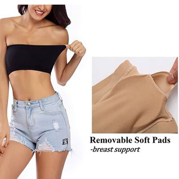 3pcs SET Strapless Bandeau Padded Tube Top Bra Stretch Non-slip - Picture 7 of 9